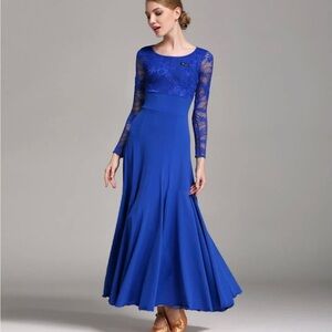 Ballroom Dance - Elegant Blue Lace Women's Ballroom Dress
